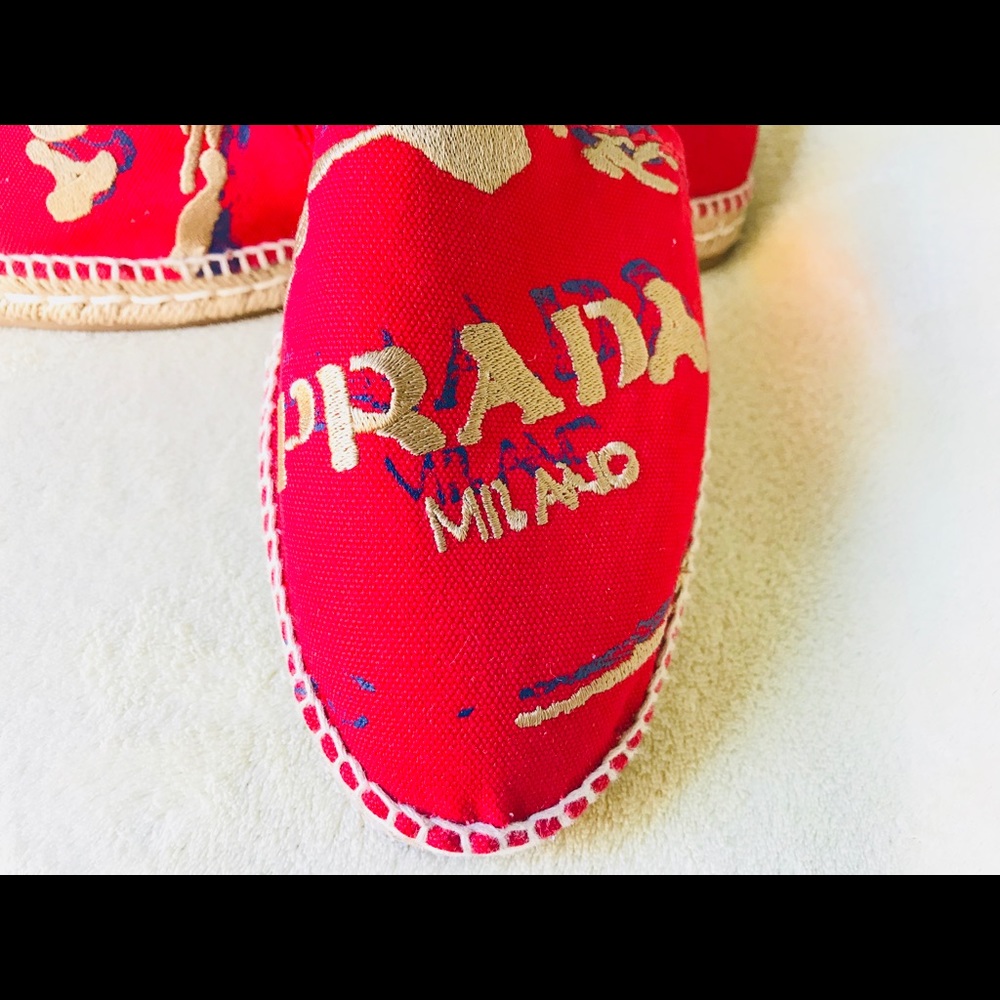 PRADA red canvas Logo espadrille shoes 41.5 / 10